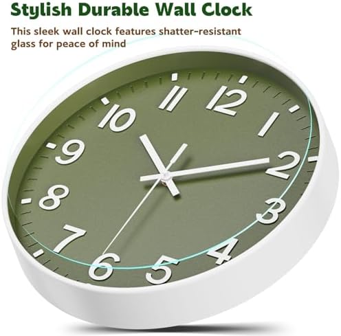 Silent Wall Clock Non-Ticking Battery Operated – Modern Olive Green Analog Wall - Image 5
