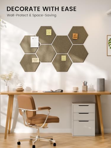 Fluxynara 8-Pack Hexagon Felt Bulletin Board Tiles, Earth Brown - Image 6