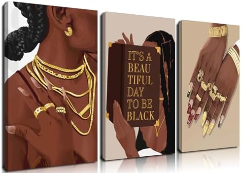 Marllifenney 3 Pcs Black Woman Wall Art Framed Black Girl Posters Abstract by Unknown