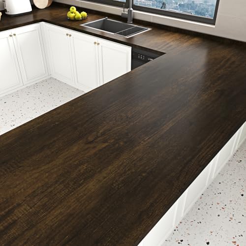 Dark Walnut Contact Paper Thick Rustic Faux Wood Grain Peel and Stick Wallpaper - Image 2