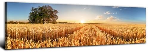 Sunset Nature Forest Wall Art Wheat Field Landscape Pictures Wall Decor by AREBOLOLLC