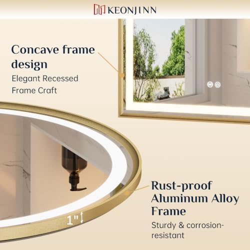 Keonjinn 20x30 Inch Gold Arched LED Bathroom Mirror, Frontlit & Backlit - Image 3