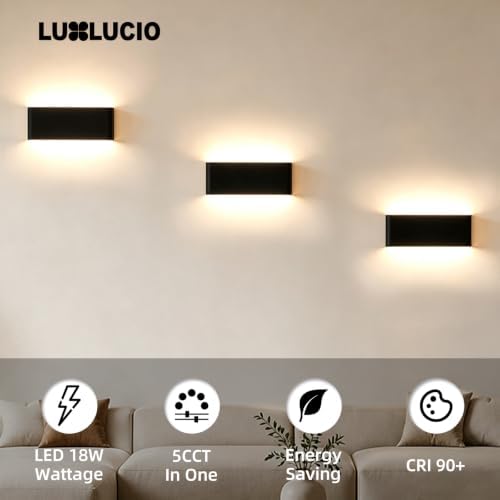 15.4" Black Rectangular Indoor Up Down LED Vanity Light, 2 Pack - Image 2