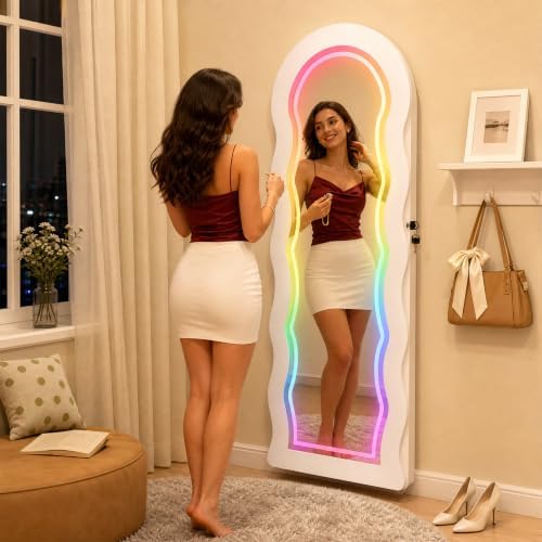 Fiqevs Wall/Door Mirror Jewelry Cabinet, Remote Control RGB Light Mirror - Image 2