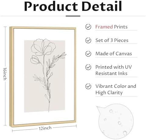 Neutral Botanical Prints Wall Art Flower Minimalist Canvas Wall Decor Vintage - Image 2