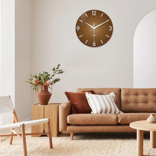 XFM Modern Glass Wall Clock for Living Room 16 Inch Brown - Image 2