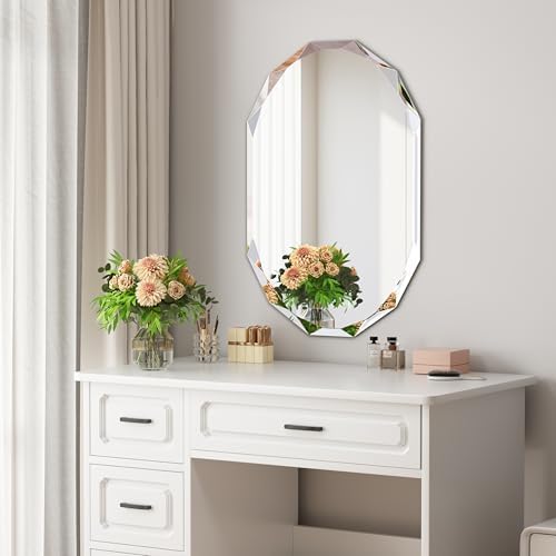24" x 36" Silver Oval Bathroom Mirror Beveled Edge Frameless Mirrors - Image 3