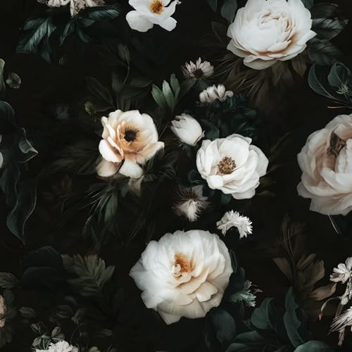 White Vintage Floral Peel and Stick Wallpaper 17.5" x 393" by XRUIBZI