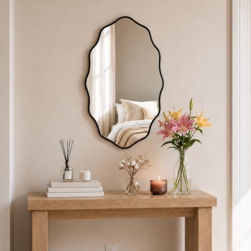 PERFNIQUE Black Scalloped Mirror, Hanging Leaning - Image 4