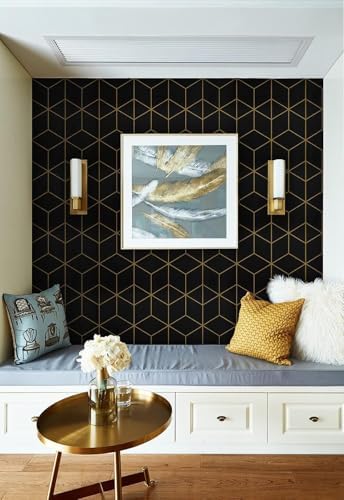 Safiyya 393" x 17.3" Gold and Black Wallpaper Geometric Peel and Stick - Image 4