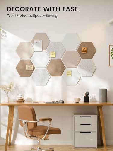 Fluxynara 12-Pack Hexagon Felt Bulletin Board Tiles, Stone Beige - Image 6