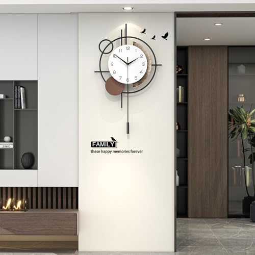 Large Modern Wall Clock with Pendulum Silent Battery Operated - Image 2