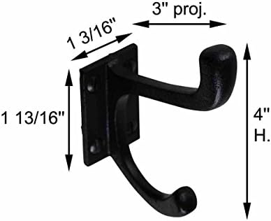 Renovator's Supply Black Wrought Iron Double Coat Robe Hooks 4 Inches Long - Image 3