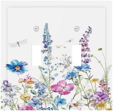 Decorative Switch Plates Boho Colorful Flowers Plants And Dragonflies 2 Gang by Lightswitchcovers