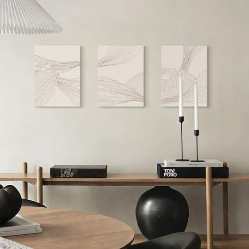 Netural Abstract Wall Art Set of 3, Modern Abstract Art Wall Decor Living Room - Image 3