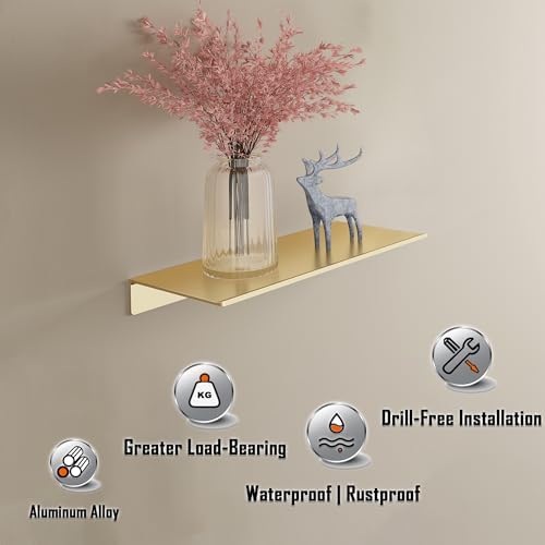 HNVNER Brushed Gold Floating Shelves Set of 2, Wall Shelf, 11.8 x 4.9 Inch - Image 5