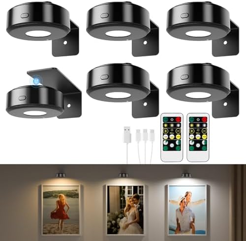 6 Pcs Picture Lights, Rechargeable Battery Operated Dimmable 3-Color Wall Light by Unknown