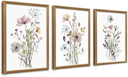 WRFON Framed Botanical Canvas Wall Art Set of 3, Watercolor Floral Prints by Unknown