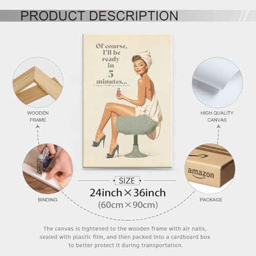 Boho Sage Green Bathroom Poster Vintage 70s Pin Up Girl Wall Art 24X36 inch - Image 2