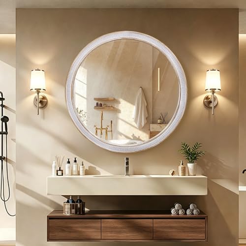 36 Inch Large Round Wood Mirror, Farmhouse Bathroom Mirrors - Image 4