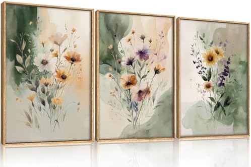 Large Vintage Wildflower Framed Canvas Wall Art, Rustic Watercolor Flowers Wall - Image 2