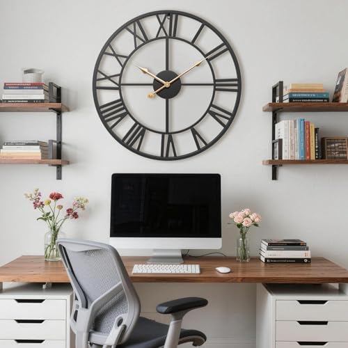 24 Inch Black Modern Metal Roman Numerals Large Wall Clock - Image 5