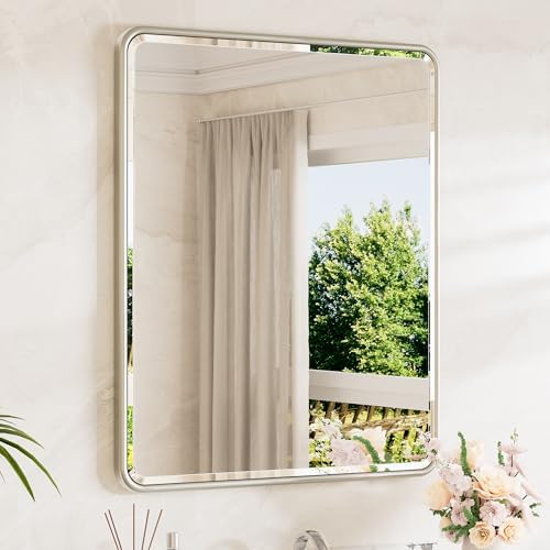 TETOTE Brushed Nickel Mirrors for Wall 30 x 36 Beveled Edge Tempered Glass by TETOTE