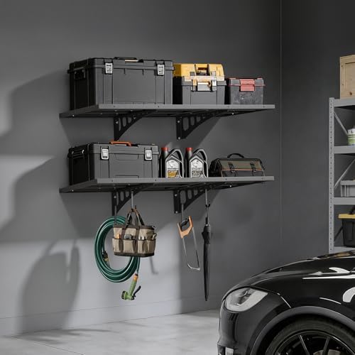 VEVOR 2-Tier Heavy Duty Wall Garage Shelving, 1.64 x 4 ft Steel Wall Mounted - Image 2