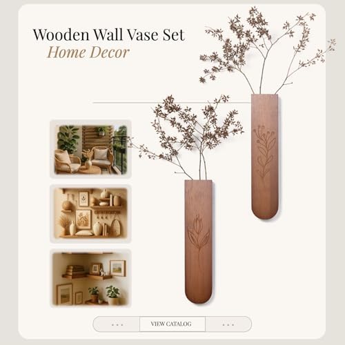 Wood Wall Vase Set of 2, 11.6 x 2.52 x 1.37 inch - Image 3