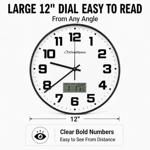 Cloud Space 12” Silent Wall Clock Battery Operated, Non Ticking Modern Wall - Image 4