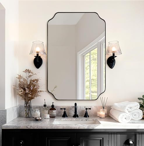 ANDY STAR Matte Black Mirror 26x38 Inch, Scalloped Wall Mirror, Unique - Image 3