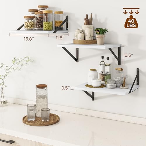 Heimlove 16W x 12D Deep Floating Shelves Set of 3 White - Image 3