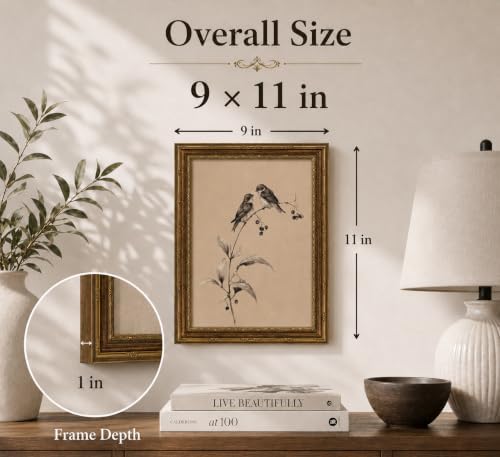 Gold Framed 3D Textured Wall Art, Vintage Sketch Birds on Branch Canvas Prints - Image 4