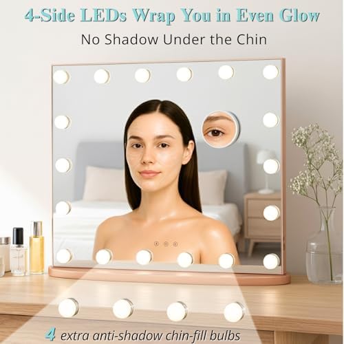 LUXFURNI Vanity Mirror with Lights, 23.6" Hollywood Makeup Mirror Rose Gold - Image 2