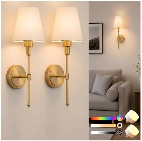 Battery Operated Wall Sconce: Set of 2 Wireless Wall Light 12000mAh by DORESshop