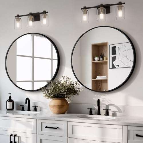 TRAHOME Black Round Bathroom Mirror, 2 Pack 22” Vanity Circle Wall Mirror by TRAHOME