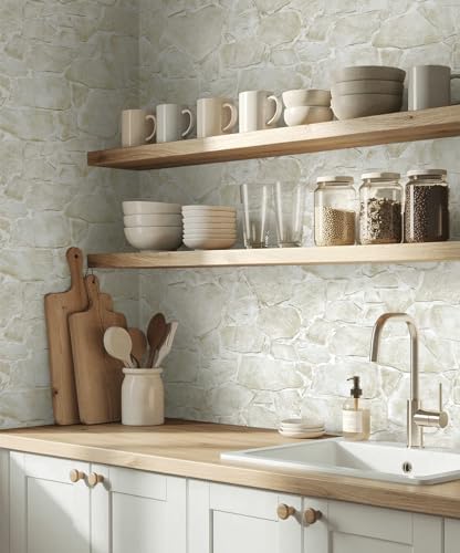 NextWall Harry & Grace Faux Fieldstone Vinyl Peel and Stick Natural Wall - Image 4