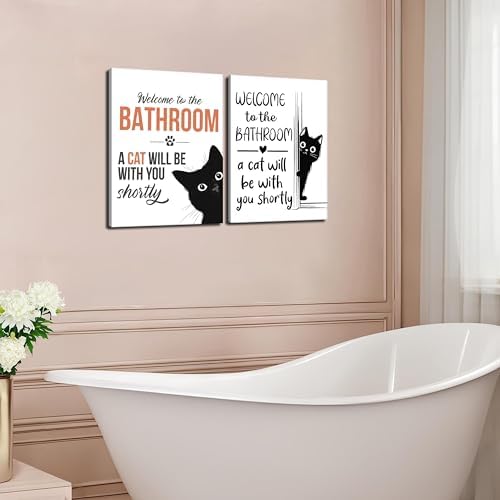 MUWAK Funny Welcome to the Bathroom Slogan Wall Art Set of 2 – Cat will Be - Image 7