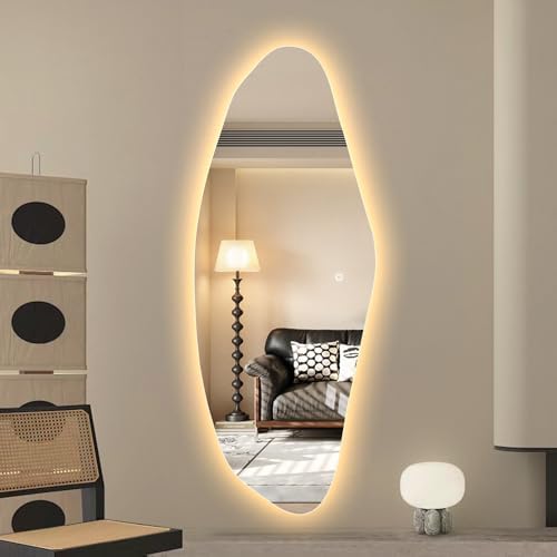 LAIYA 65" L x 24" W Irregular LED Full Length Mirror, Frameless Lighted Full by LAIYA