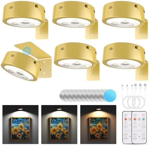 Narotood 6 Pack Picture Lights for Wall, Rechargeable Battery Operated Wall by Narotood