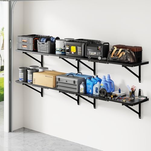 FLEXIMOUNTS 2-Pack 1x6ft Wall Mounted Garage Shelving, 14x68-inch - Image 2