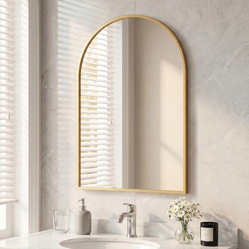 Arched Gold Bathroom Mirrors for Wall, 20x30-Inch Bathroom Mirror for Over Sink by HAPPYMONTLLC