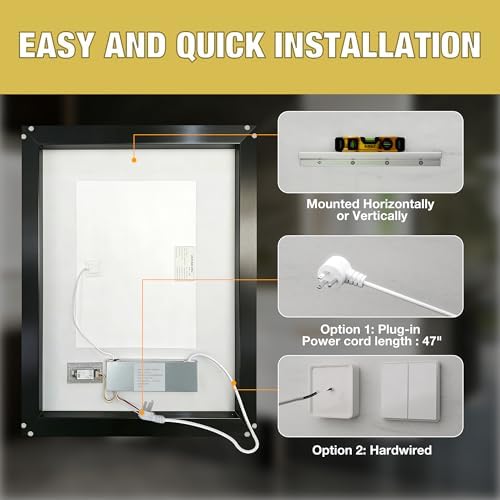 22x34 LED Bathroom Mirror with Lights, Beveled Framed Smart Bathroom Vanity - Image 7