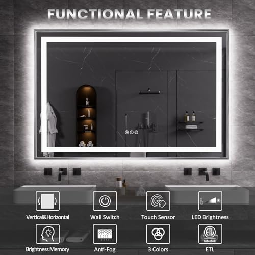 Amorho LED Bathroom Mirror 60"X40", Front Light and Backlit - Image 5