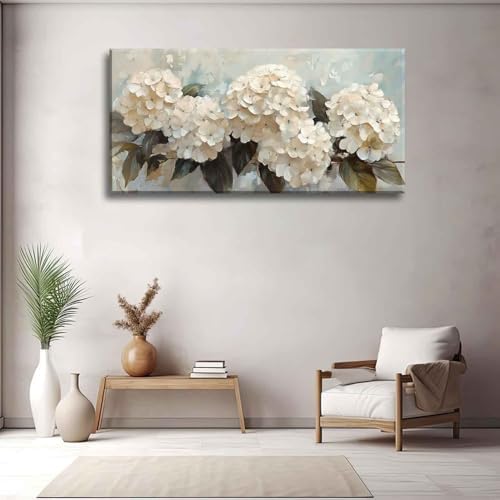 Large Hydrangea Canvas Wall Art Texture White Flower Plant painting Decor - Image 4