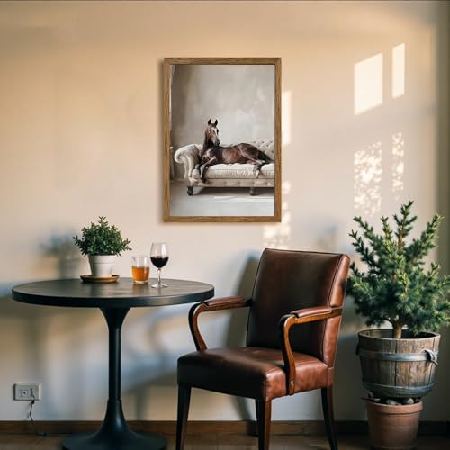 AVECCO Framed Horse Lying on Sofa Canvas Wall Art Vintage Decor 16x24 inch - Image 3
