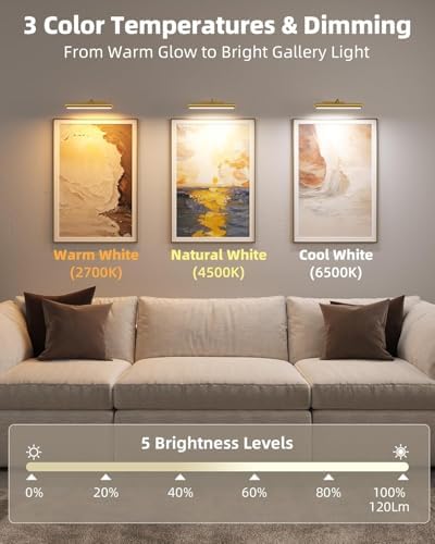 EZVALO 13in Wireless Picture Lights, 4000mAh Rechargeable Art Light - Image 3