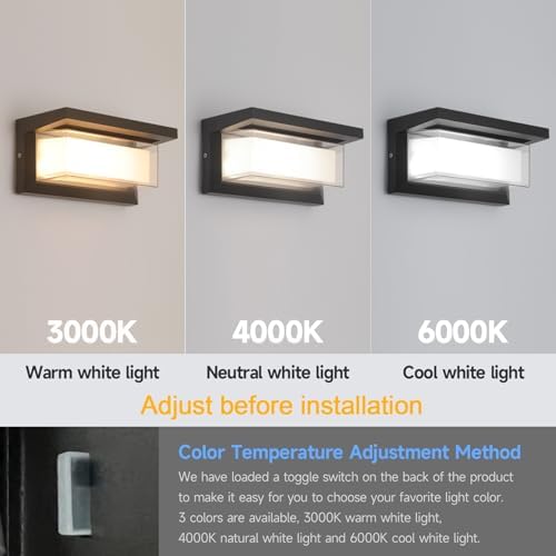 2 Pack 24W LED Outdoor Wall Lights Exterior/Interior Adjustable 3-Color Sconces - Image 6