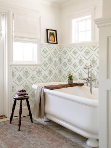 Ismoon Boho Floral Peel and Stick Wallpaper Sage Green - Image 3