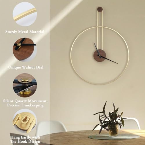 DRELIFAM Modern Wall Clock, Large 21.7''×28.7'', Walnut Dial, Silent - Image 5